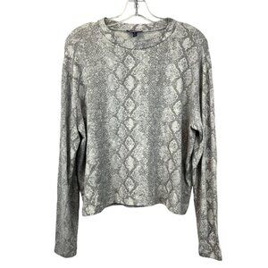 Freshman 1996 Womens Long Sleeve Crew Neck Gray Snake Print Cropped Top Small